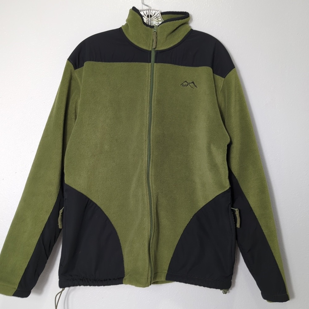 Gap Fleece Men's‎ Large  Full Zip Up, Pockets- Forest Green And Black 150